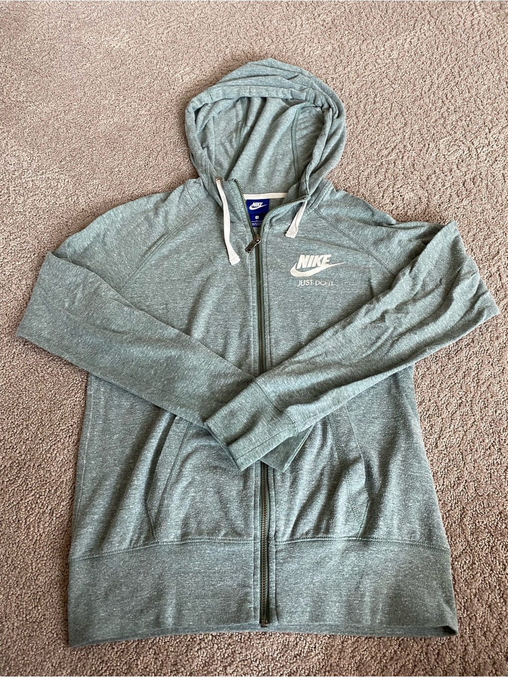 Nike Heathered Gray-Green Full-Zip Hoodie with Branded Metal Zipper